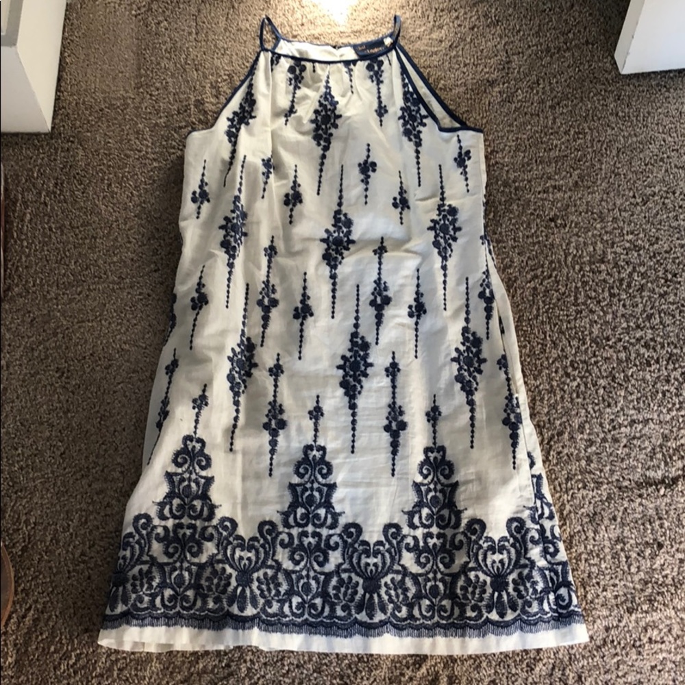 Blue and white stitched lace dress